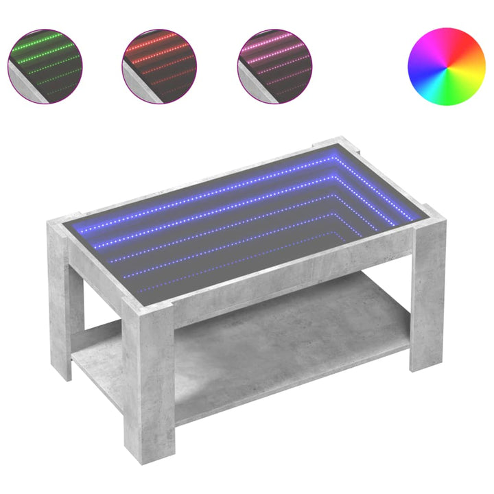 sofabord med LED-lys 93x53x45 cm konstrueret træ betongrå