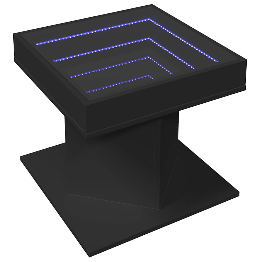 sofabord med LED-lys 50x50x45 cm konstrueret træ sort