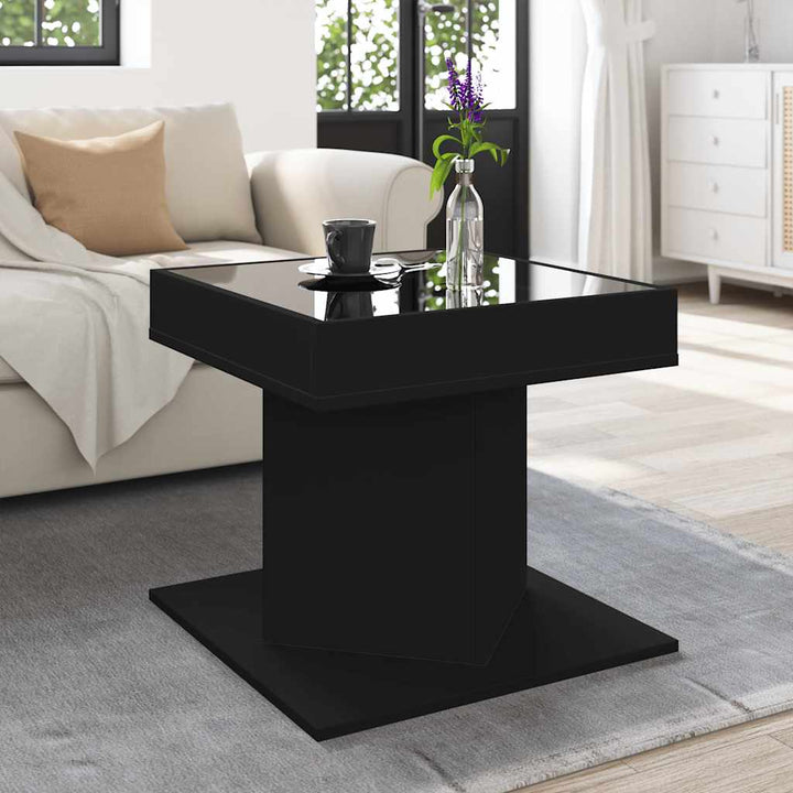 sofabord med LED-lys 50x50x45 cm konstrueret træ sort
