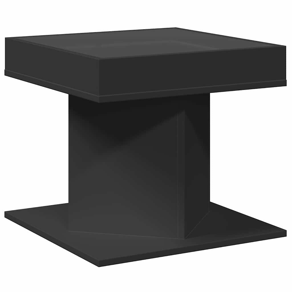 sofabord med LED-lys 50x50x45 cm konstrueret træ sort