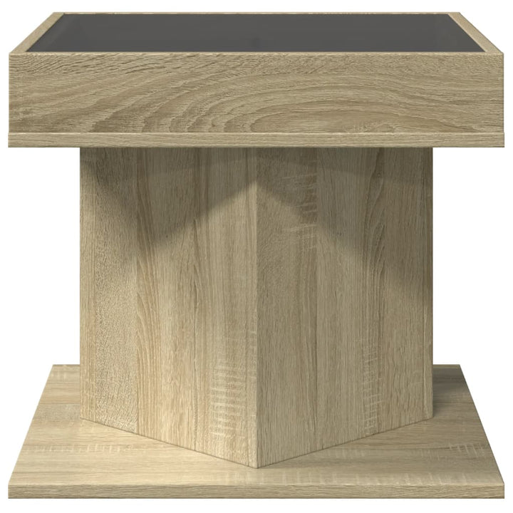 sofabord med LED-lys 50x50x45 cm konstrueret træ sonoma-eg