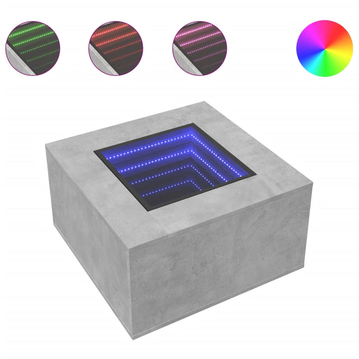 sofabord med LED-lys 60x60x40 cm konstrueret træ betongrå