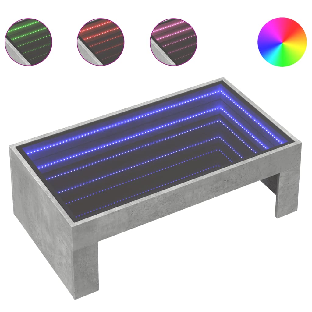 sofabord med Infinity LED-lys 90x50x30 cm betongrå