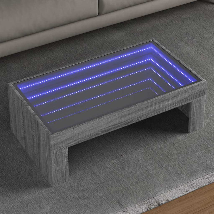sofabord med Infinity LED-lys 90x50x30 cm grå sonoma-eg