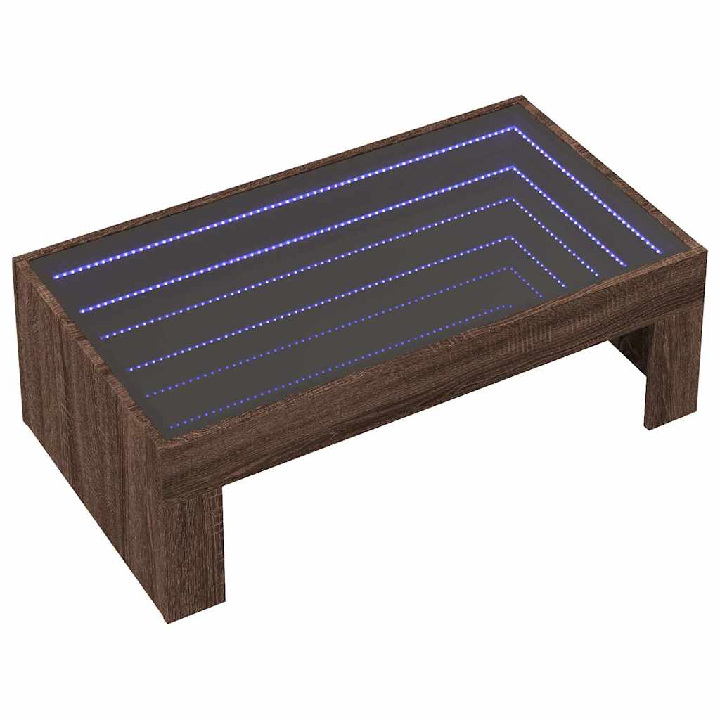 sofabord med Infinity LED-lys 90x50x30 cm brun egetræsfarve