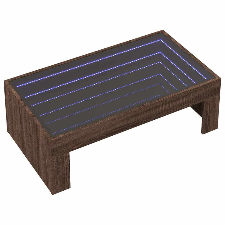 sofabord med Infinity LED-lys 90x50x30 cm brun egetræsfarve