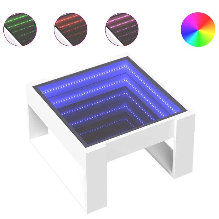sofabord med Infinity LED-lys 50x53x30 cm hvid