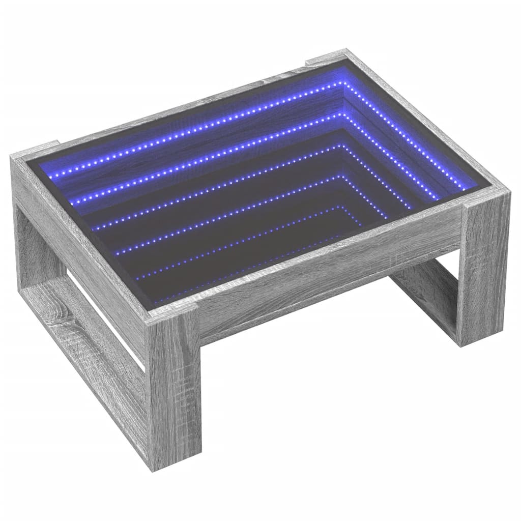 sofabord med Infinity LED-lys 70x53x30 cm grå sonoma-eg