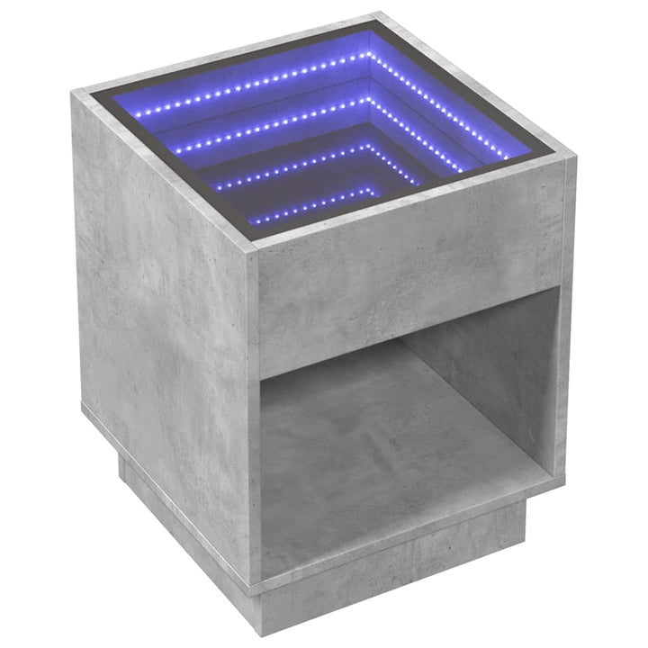 sofabord med Infinity LED-lys 40x40x50 cm betongrå