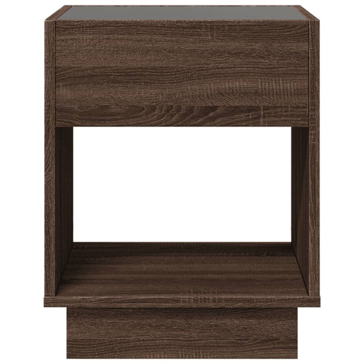 sofabord med Infinity LED-lys 40x40x50 cm brun egetræsfarve