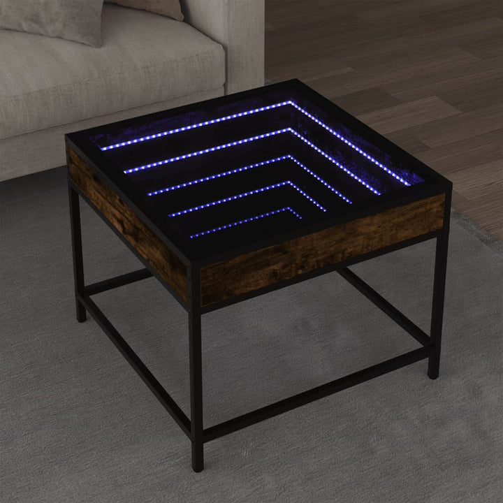 sofabord med Infinity LED-lys 50x50x41 cm røget egetræsfarve