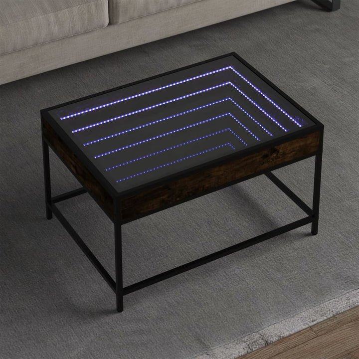 sofabord med Infinity LED-lys 70x50x41 cm røget egetræsfarve