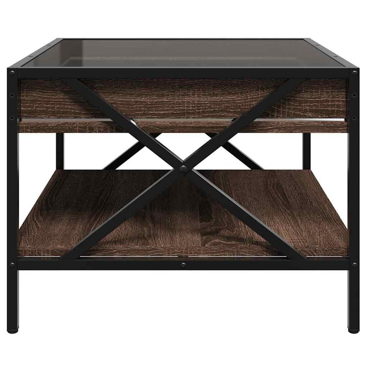 sofabord med Infinity LED-lys 50x50x38 cm brun egetræsfarve
