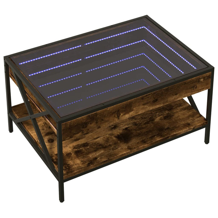 sofabord med Infinity LED-lys 70x50x38 cm røget egetræsfarve