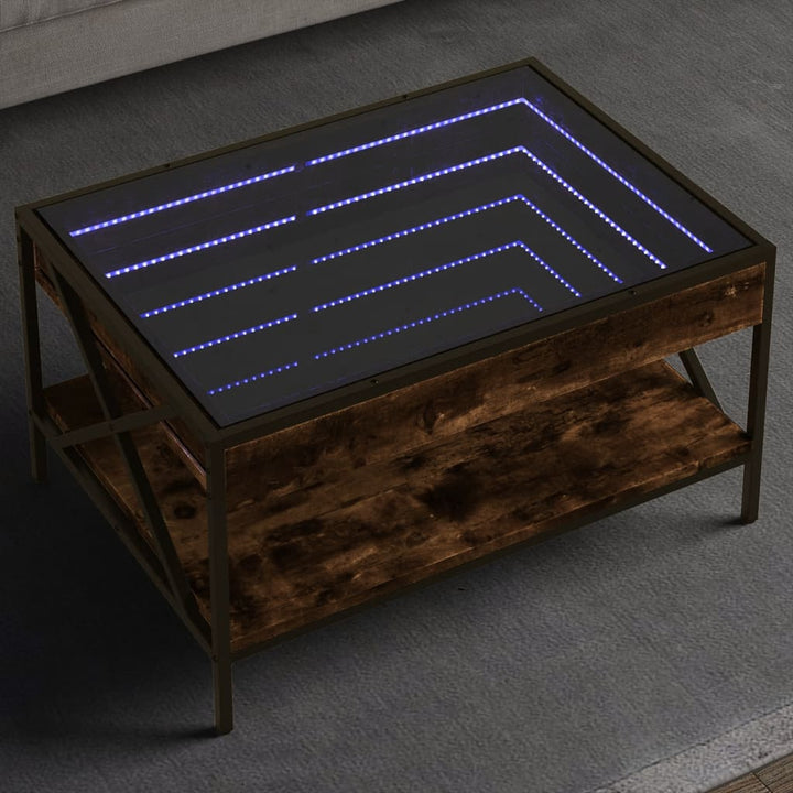 sofabord med Infinity LED-lys 70x50x38 cm røget egetræsfarve
