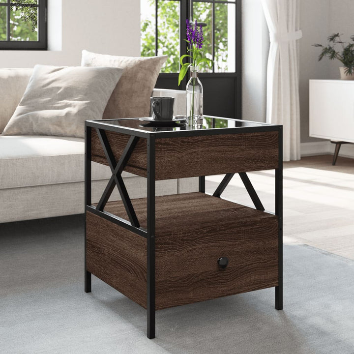 sofabord med Infinity LED-lys 40x40x51 cm brun egetræsfarve
