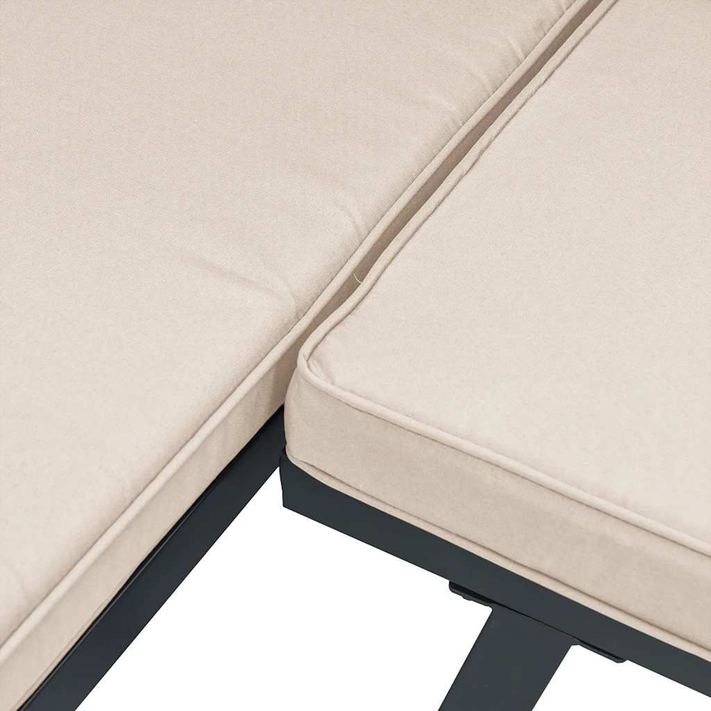 bænkesæt til haven 3 dele med hynder pulverlakeret stål sort
