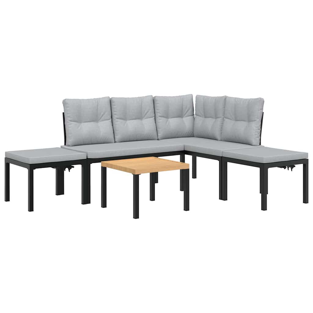 sofasæt til haven 5 dele med hynder pulverlakeret stål sort