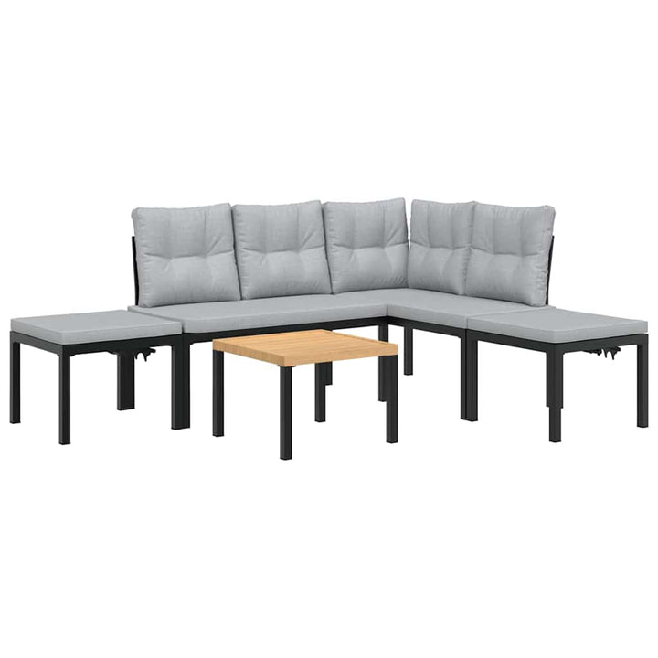 sofasæt til haven 5 dele med hynder pulverlakeret stål sort