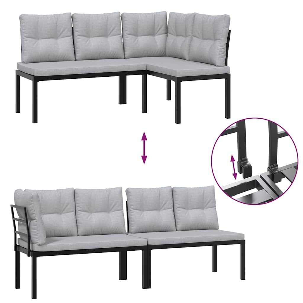 sofasæt til haven 5 dele med hynder pulverlakeret stål sort
