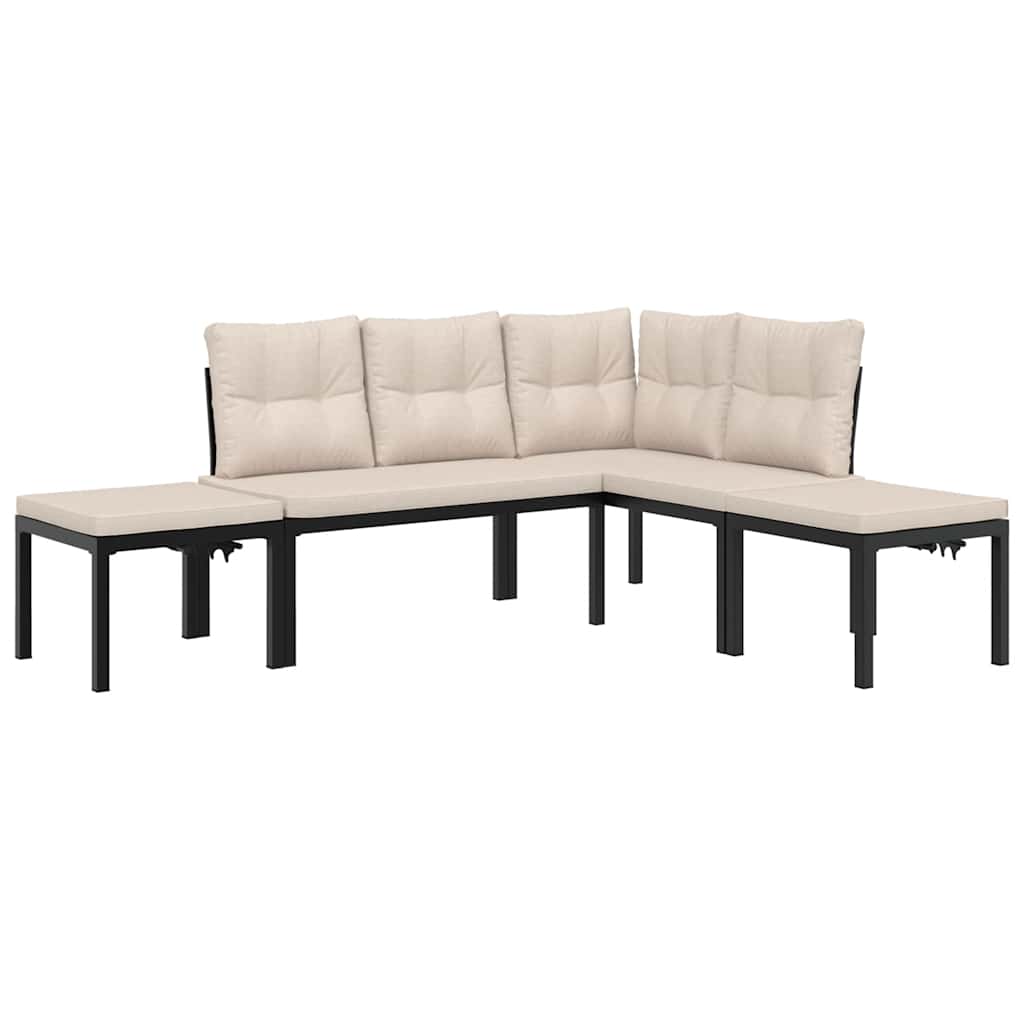 sofasæt til haven 4 dele med hynder pulverlakeret stål sort