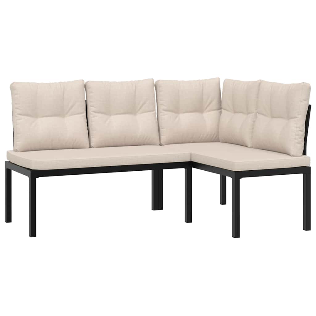 sofasæt til haven 4 dele med hynder pulverlakeret stål sort