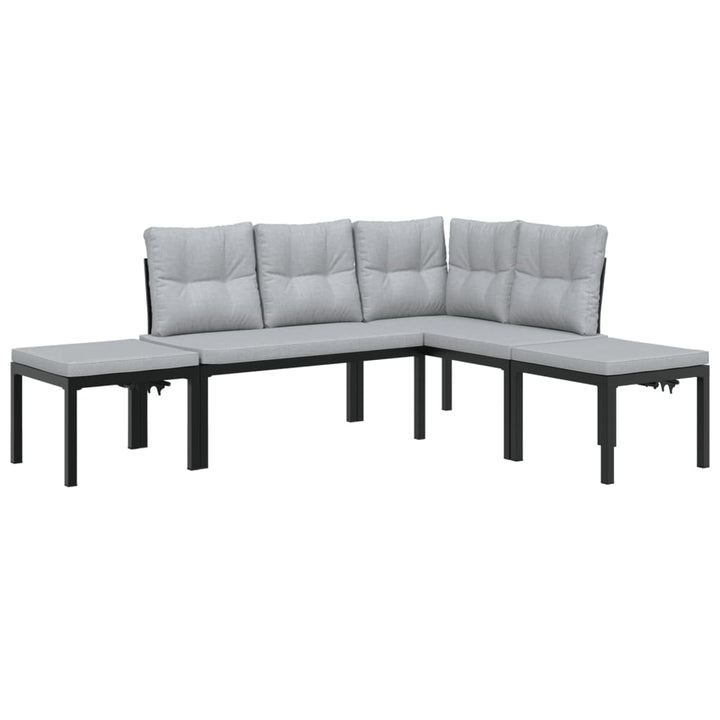 sofasæt til haven 4 dele med hynder pulverlakeret stål sort