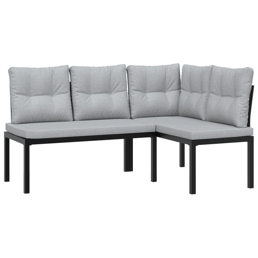sofasæt til haven 4 dele med hynder pulverlakeret stål sort