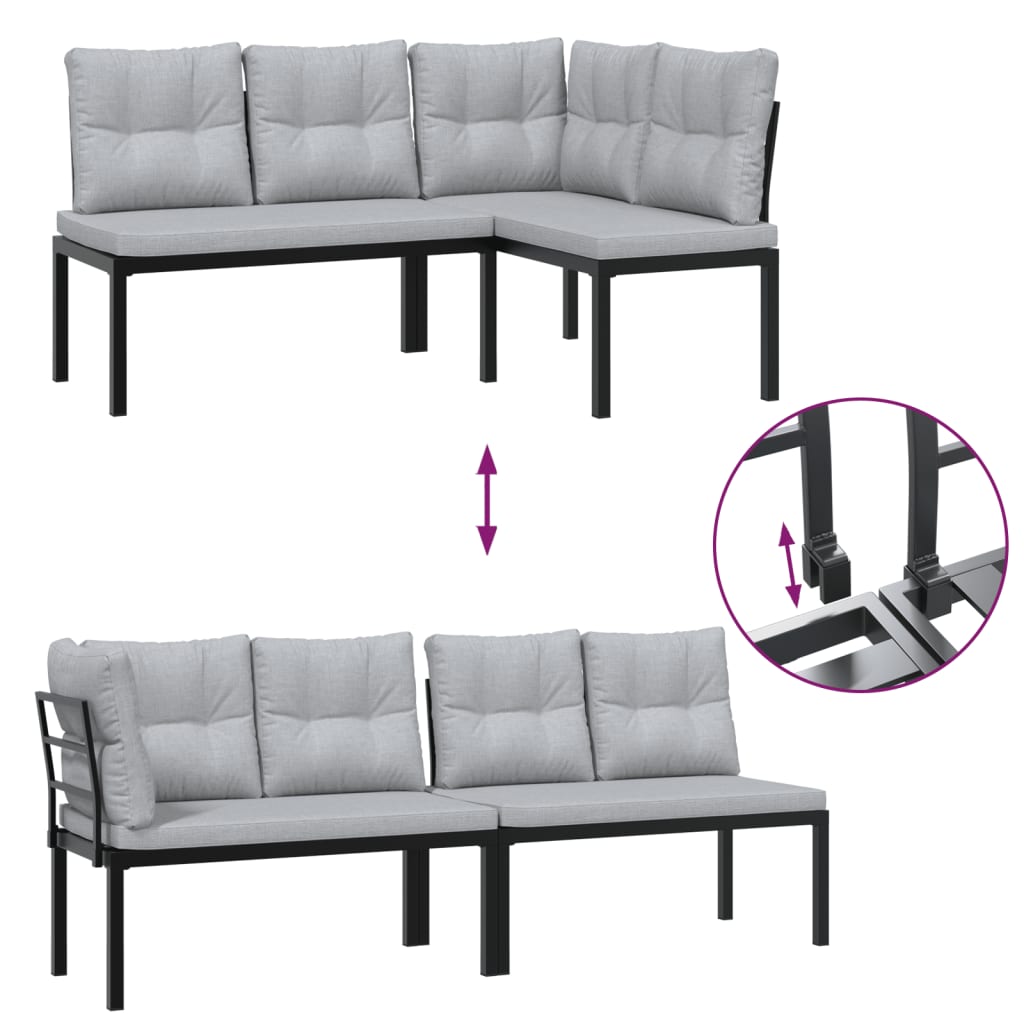 sofasæt til haven 4 dele med hynder pulverlakeret stål sort