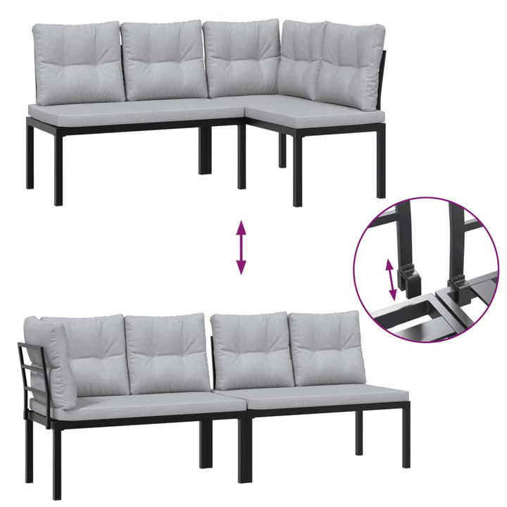 sofasæt til haven 4 dele med hynder pulverlakeret stål sort