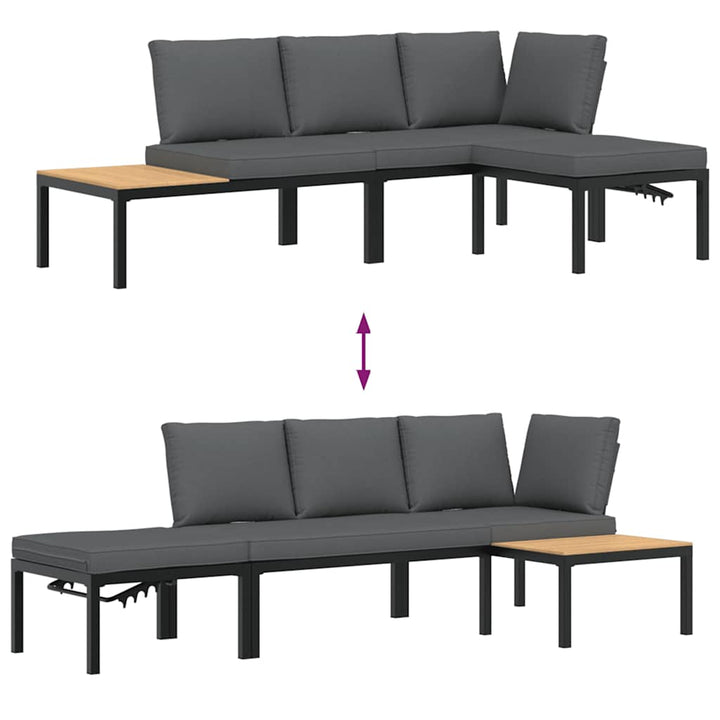 sofasæt til haven 3 dele med hynder aluminium sort