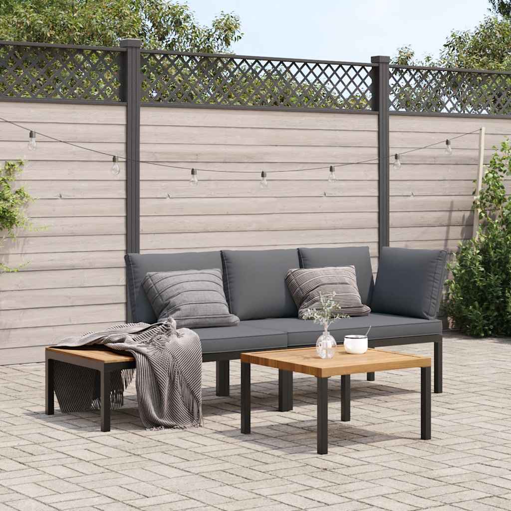 sofasæt til haven 3 dele med hynder aluminium sort
