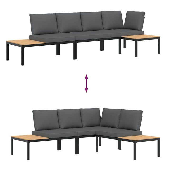 sofasæt til haven 3 dele med hynder aluminium sort