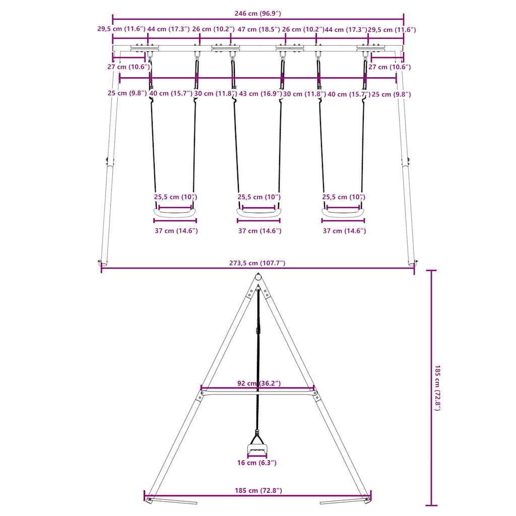 gyngestativ med 3 gynger
