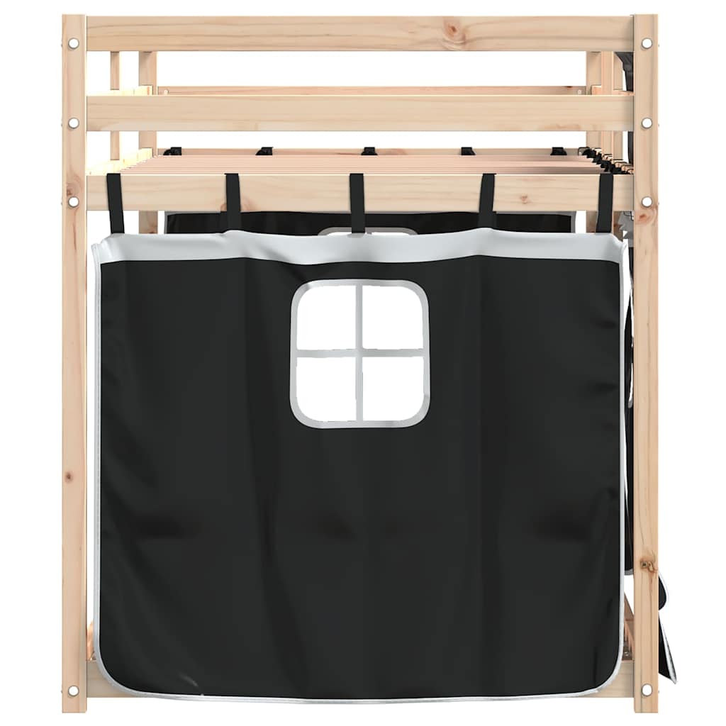 køjeseng med gardiner 90x200 cm massivt fyrretræ hvid og sort