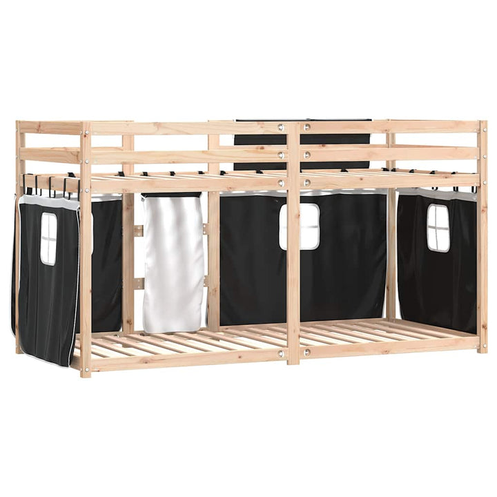 køjeseng med gardiner 90x200 cm massivt fyrretræ hvid og sort