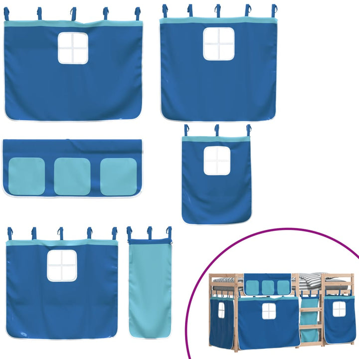 køjeseng med gardiner 90x200 cm massivt fyrretræ blå