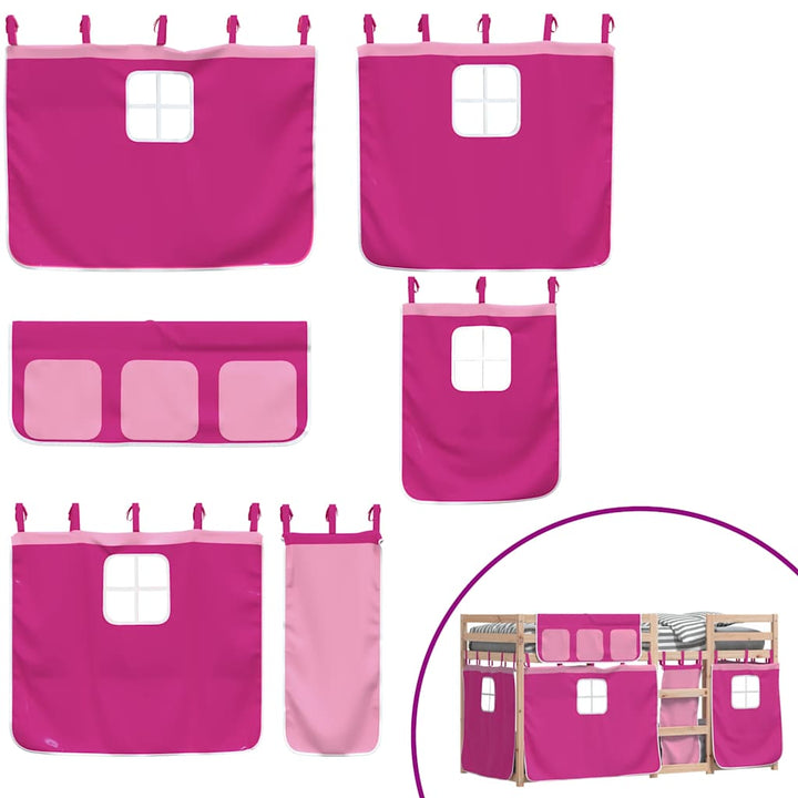 køjeseng med gardiner 90x200 cm massivt fyrretræ pink