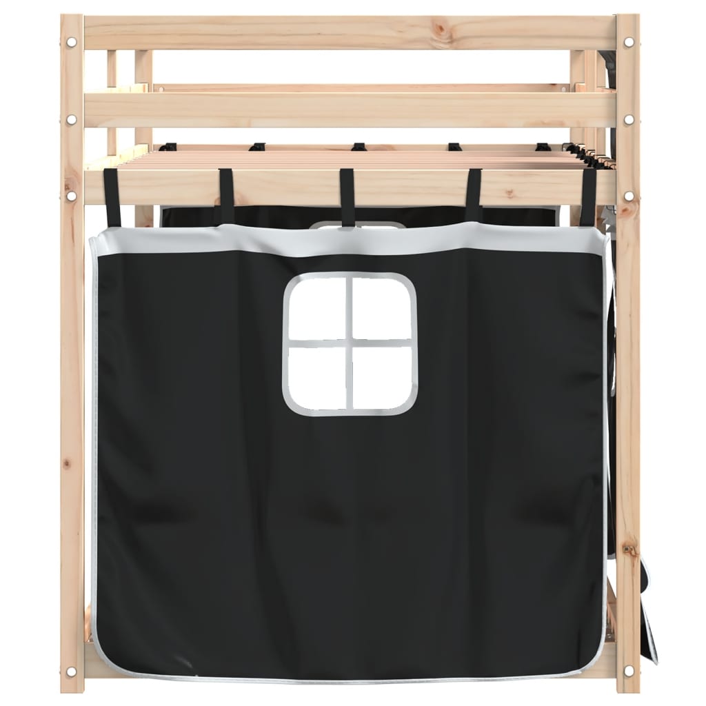køjeseng med gardiner 80x200 cm massivt fyrretræ hvid og sort