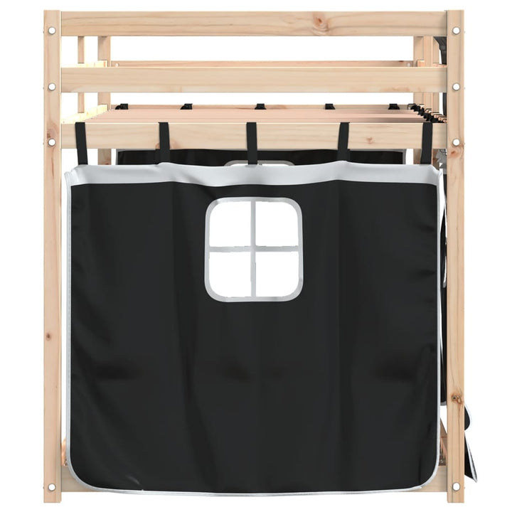 køjeseng med gardiner 80x200 cm massivt fyrretræ hvid og sort