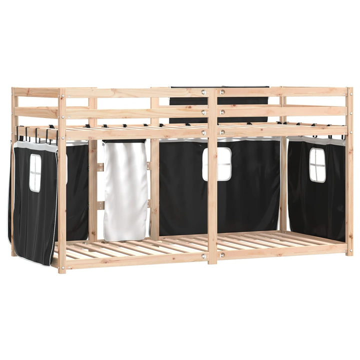 køjeseng med gardiner 80x200 cm massivt fyrretræ hvid og sort