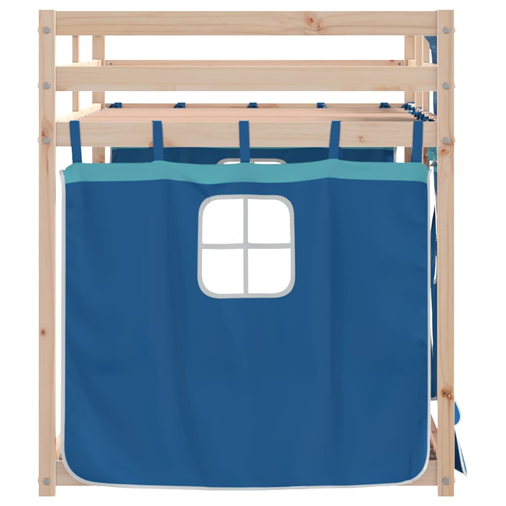 køjeseng med gardiner 80x200 cm massivt fyrretræ blå