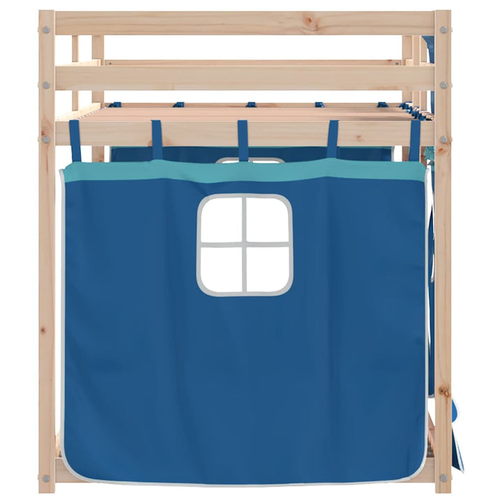 køjeseng med gardiner 80x200 cm massivt fyrretræ blå