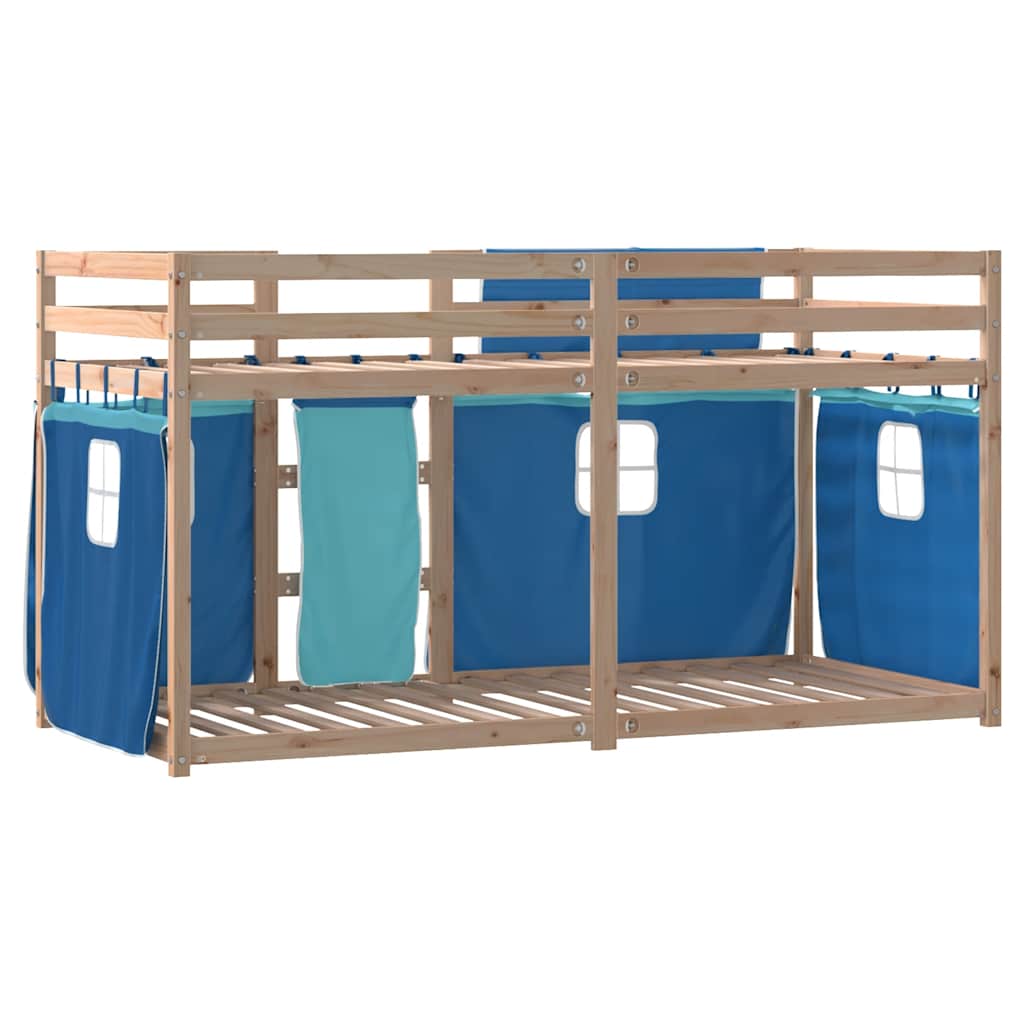 køjeseng med gardiner 80x200 cm massivt fyrretræ blå