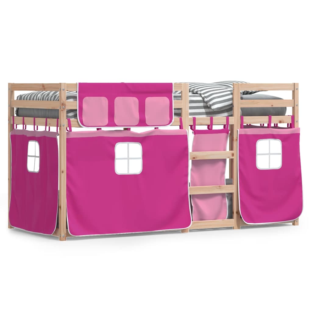 køjeseng med gardiner 80x200 cm massivt fyrretræ pink