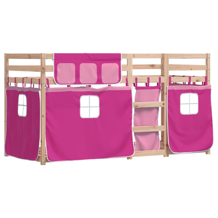 køjeseng med gardiner 80x200 cm massivt fyrretræ pink