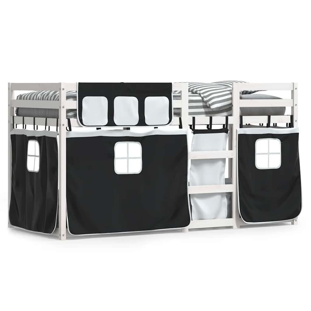 køjeseng med gardiner 80x200 cm massivt fyrretræ hvid og sort