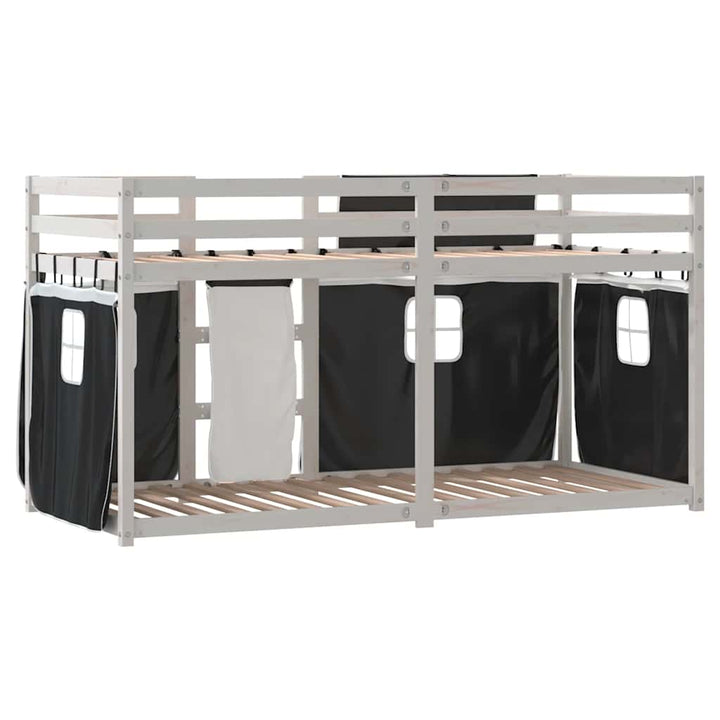 køjeseng med gardiner 80x200 cm massivt fyrretræ hvid og sort