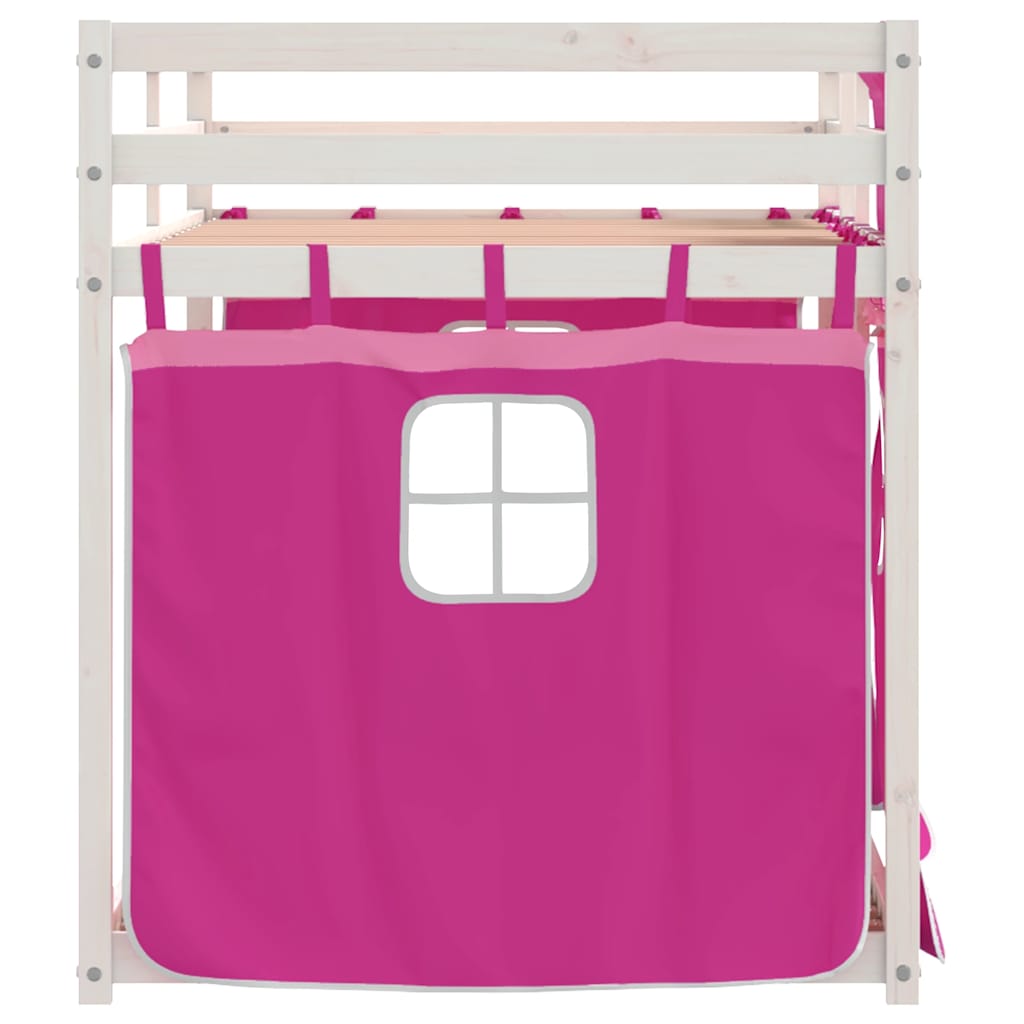 køjeseng med gardiner 80x200 cm massivt fyrretræ pink