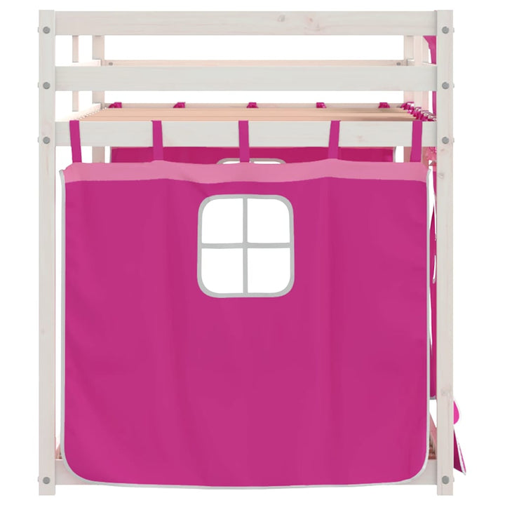 køjeseng med gardiner 80x200 cm massivt fyrretræ pink